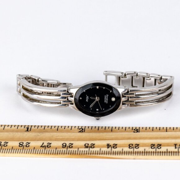 Vintage Armitron Now Diamond Watch - 90s Silver Tone Bangle Bracelet  Black Dial main image 9